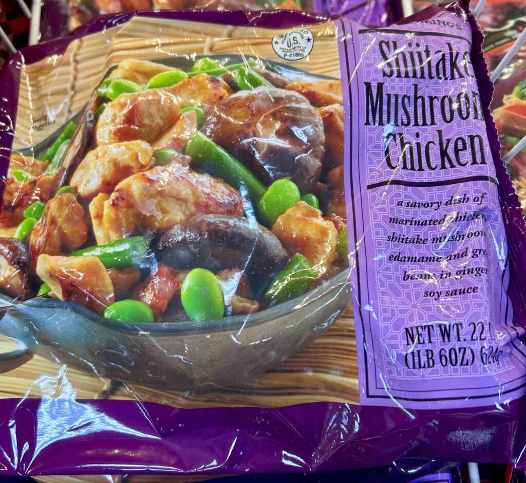 Shiitake Mushroom Chicken front of package. Healthy Frozen Meals Trader Joe's.