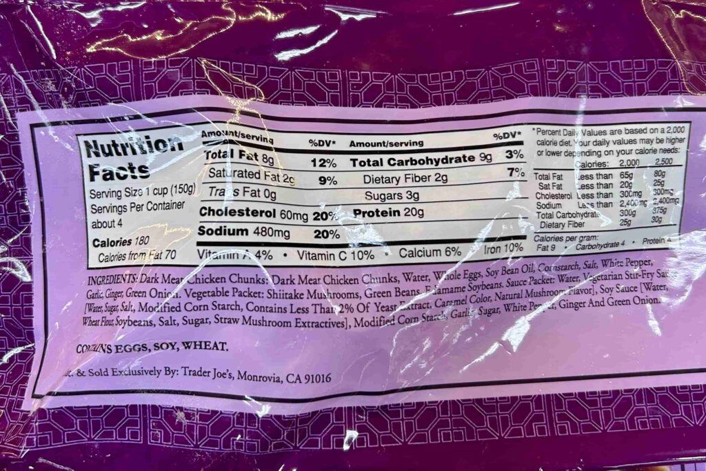 Shiitake Mushroom Chicken nutrition label